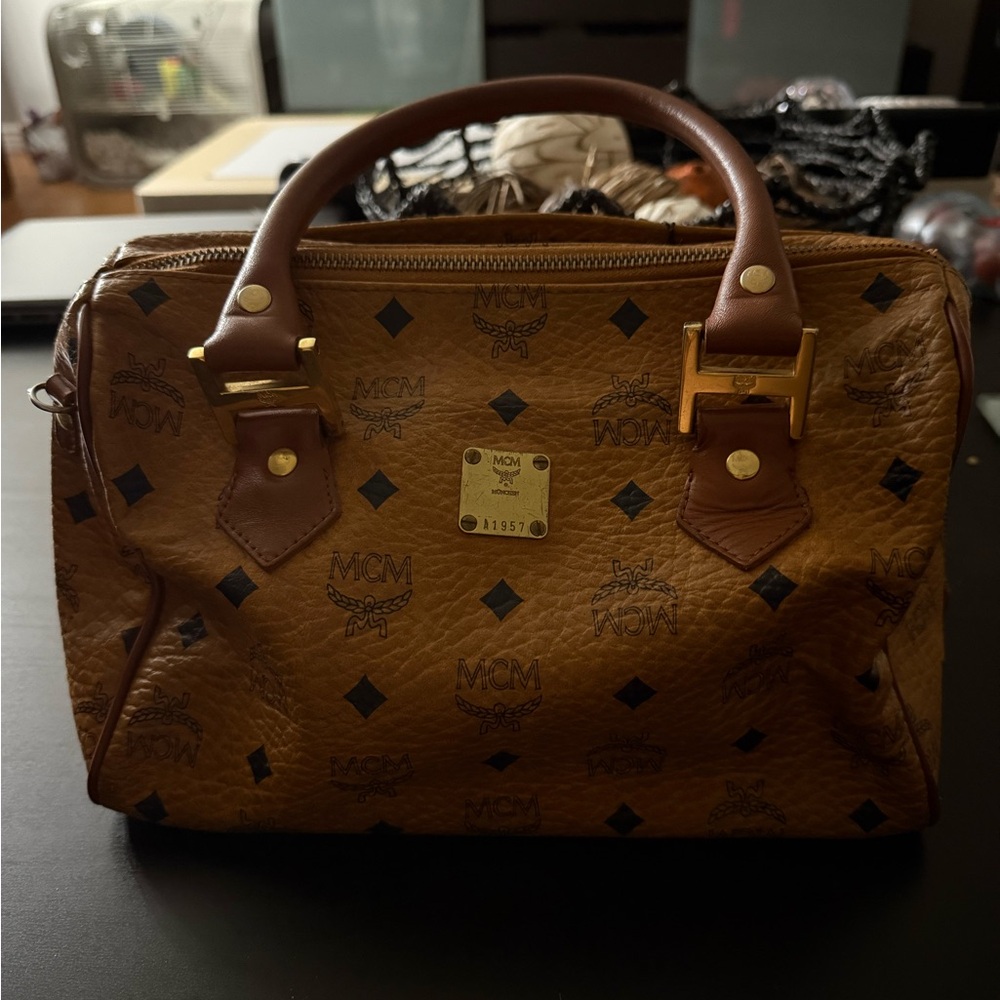 MCM Cognac Visetos Duffel Bag